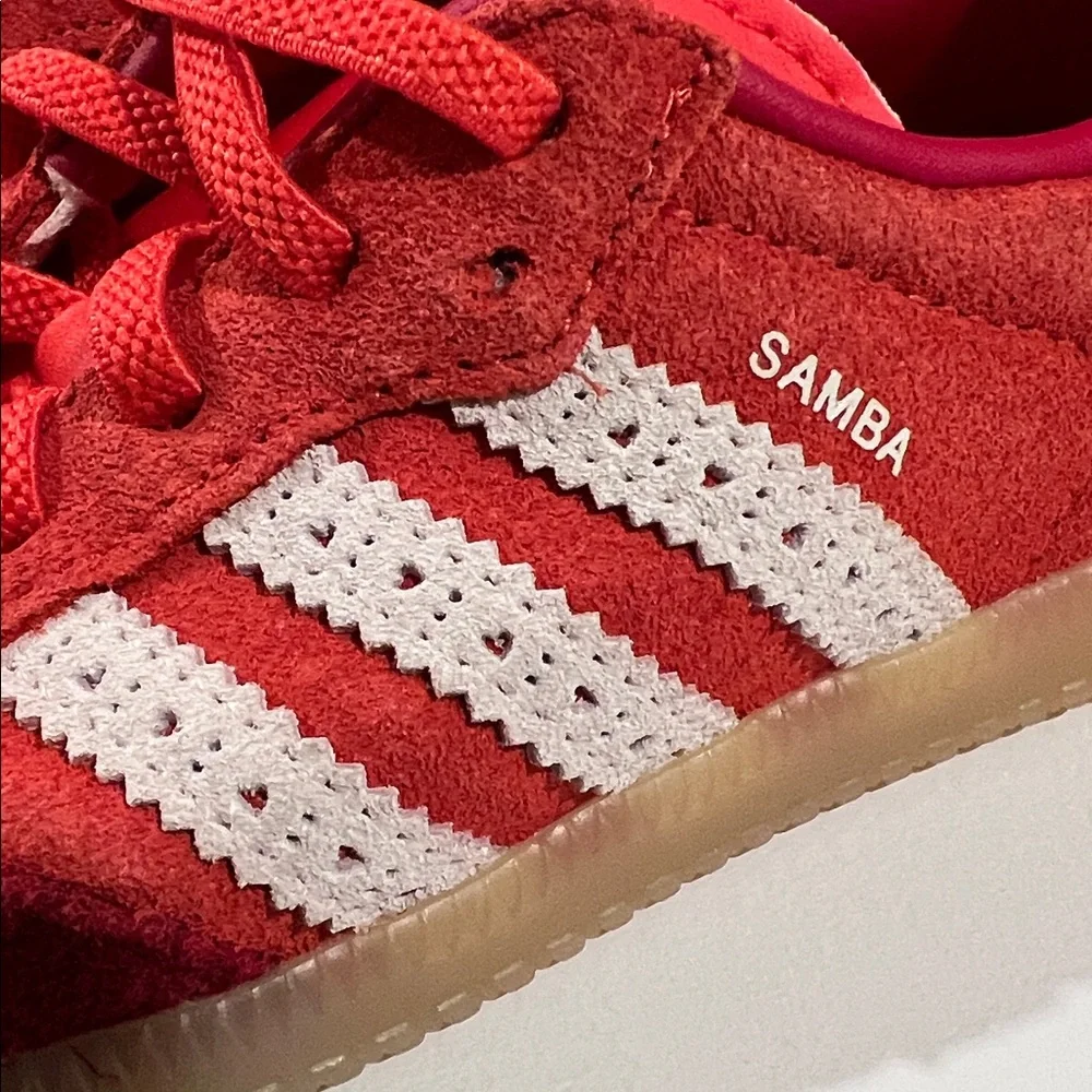 adidas Samba Kids Sneakers Red with White Stripes and Gum Sole